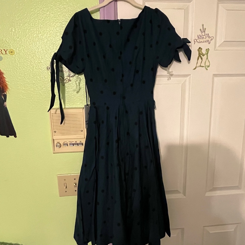 Unique Vintage Teal Polka Dot Dress - Picture 4 of 4